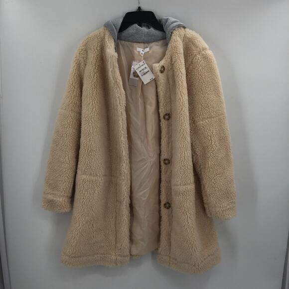 BP. NWT Hooded Tan Memoir Teddy Coat Jacket  Button Up Size XS gray removable - Picture 2 of 15